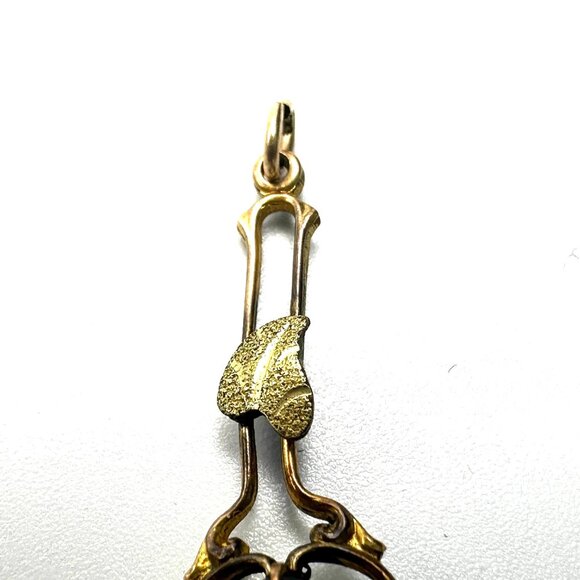 Antique Art Nouveau Amethyst and Opalescent Glass Pendant: Gold Filled Necklace - Picture 4 of 12